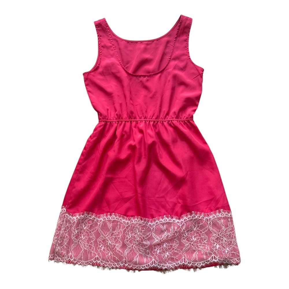 AQUA Pink Lace Trim Fit Flare Dress Women Size Medium